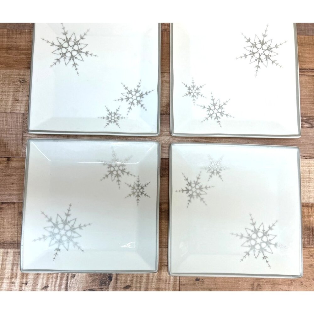 Holiday Snowflake Square Porcelain Plates Set Of 4